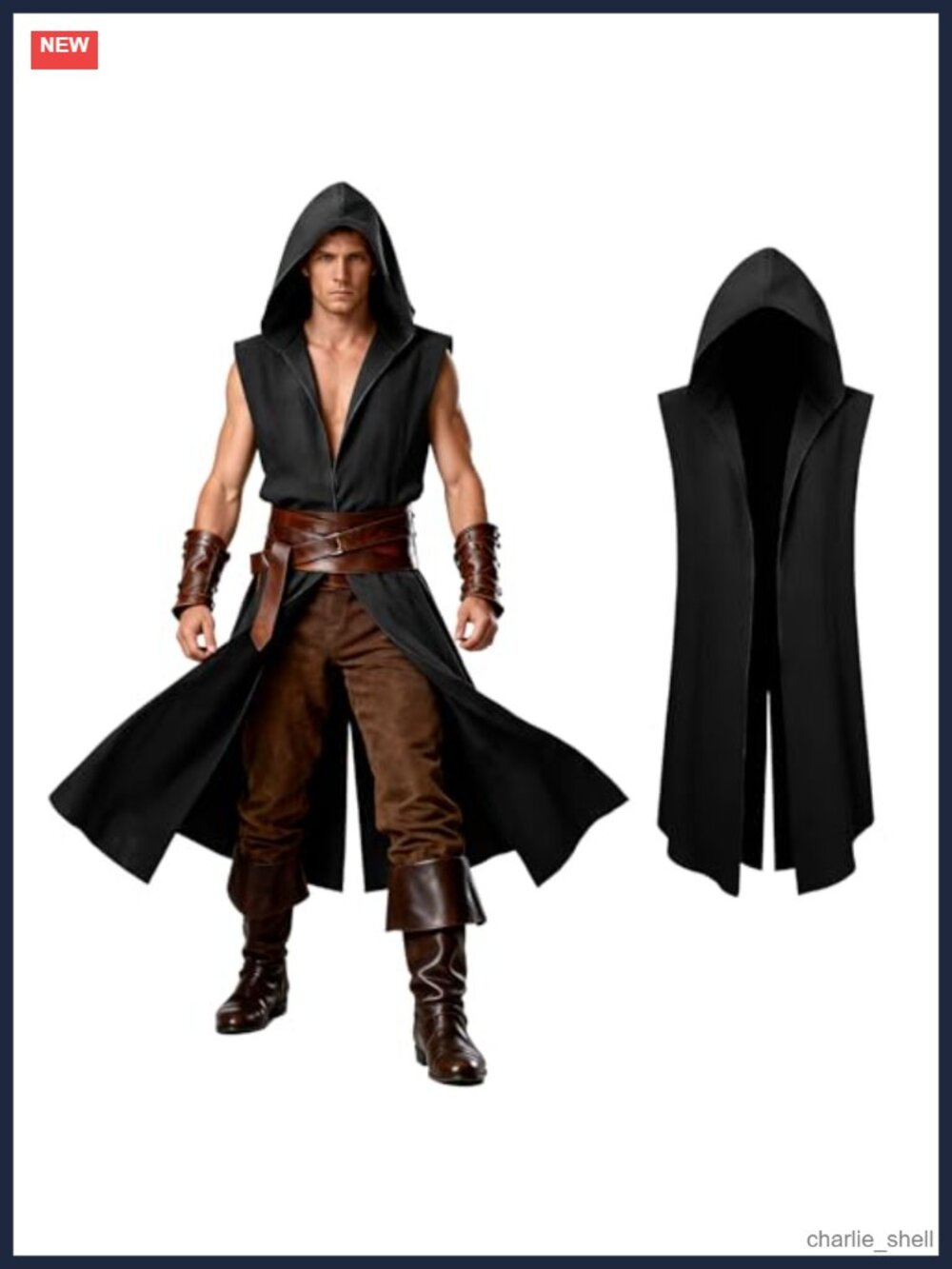 Medieval Hooded Sleeveless Surcoat Renaissance Tabard Tunic Viking Cosplay